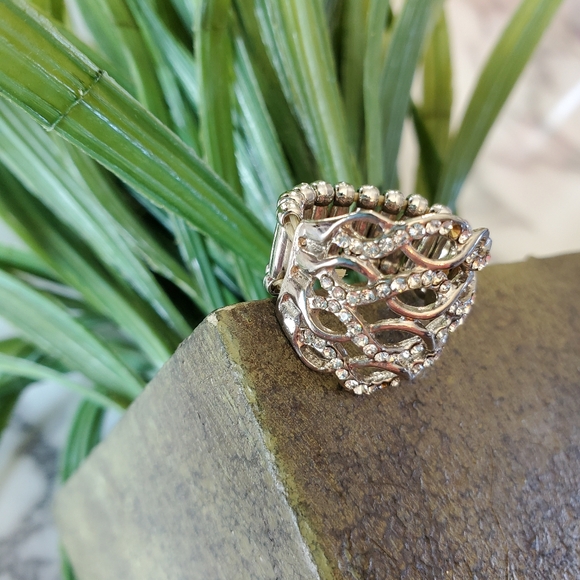 Silver Tone Adjustable Band Ring with Rhinestones 💥3 for $24💥 - Picture 13 of 14